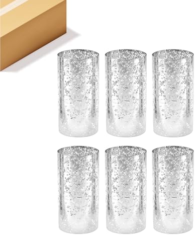 WGVI Hurricane Candle Holder Sleeve, W: 3", Ht: 6", Silver Speckled Glass Cylinder Open Both Ends, Chimney Tube Shade, 6 Pieces by WGVInternational-OpusGlassware