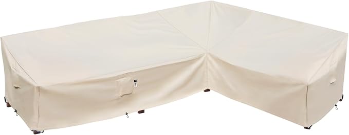 Heavy Duty Outdoor Sectional Sofa Cover, 115"X83" L-Shaped Waterproof 600D Patio Furniture Covers, Lawn Patio Couch Protector (Natural Beige, L-Shaped-Right Facing-115 x83)