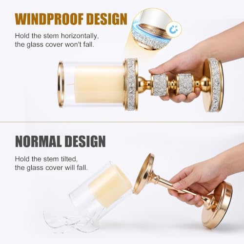 Hurricane Candle Holder, 13.5" Tall Metal Candle Stand, Glass Pillar Holder - Image 3