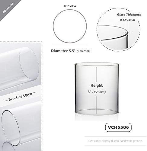 WGVI Hurricane Candle Holder Sleeve, Wide 5.5", Height 6", 2 Pieces, Clear Glass Cylinder Open Both Ends, Chimney Shade Tube (HST5506_2pc) - Image 2