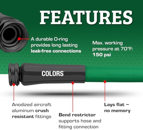 Flexzilla Colors Lead-In Garden Hose 5/8in. x 5ft., Lightweight All-Weather Water Hose, Durable and Flexible, Leak-Free Connections, Forest Green - Image 3