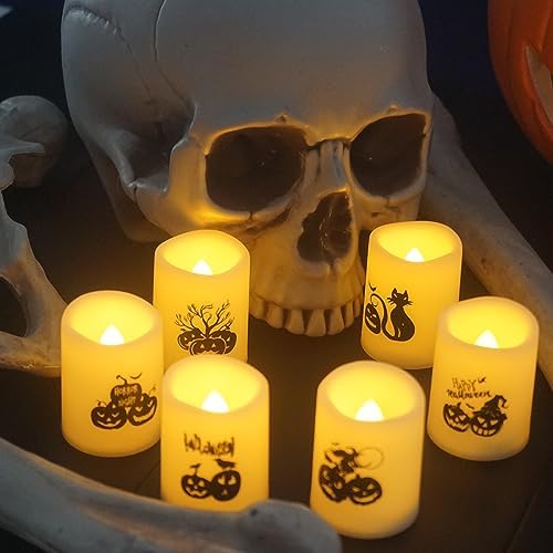 Halloween Battery Operated Flameless LED Votive Candles Pumpkin Decal 6 PCS - Image 2