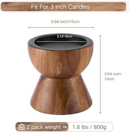 Set of 2 Rustic Acacia Wood Candle Holders for Pillar Candles - Image 2