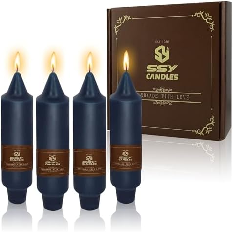 NJAO HOO Navy Short Taper Candle 5 Inch Candlesticks Unscented Dripless Tapered Candle Set for Home Decor Wedding Party Dinner Candles, 4 Pack by NJAOHOO