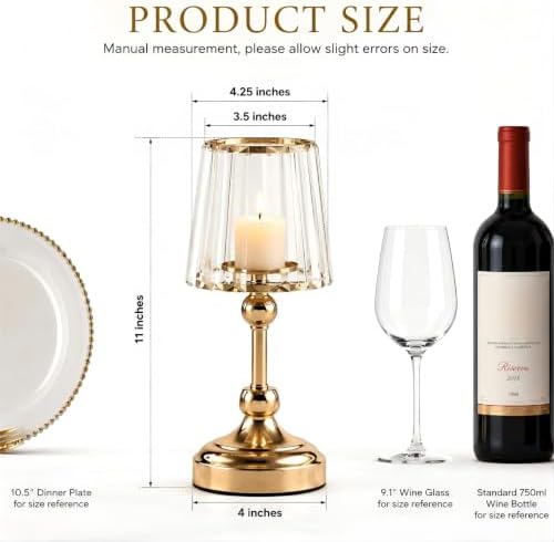 2 Pcs Crystal Candle Holders 11" Gold Hurricane Centerpieces for Wedding - Image 3