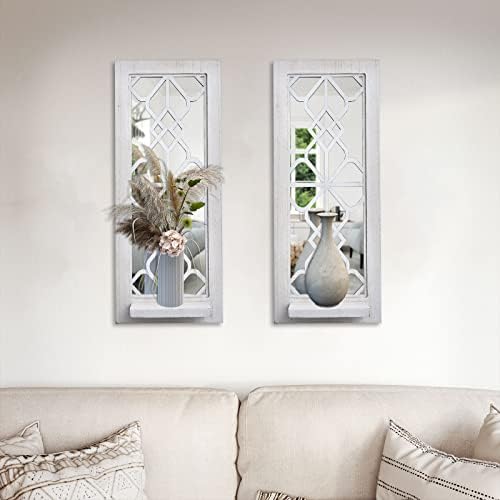Pibeyer 2 Set Rustic Candle Holders Wall Décor Farmhouse Candle Sconces Wood Decorative Wall Art(Distressed White) - Image 2
