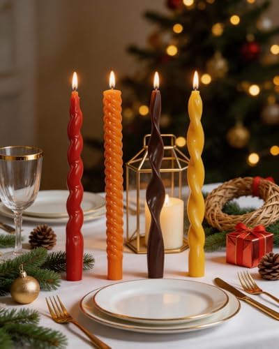 10 Inch Spiral Taper Candles Fall Tapered Candle Smokeless Unscented Candlestick Long Slow Burning 8 Hours Tall Sticks for Christmas Wedding Dinner Parties-4Pack - Image 3