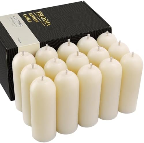 15 Pack Natural Thin Beeswax Pillar Candles, 1.3 inch Wide Dripless Candles by TELOSMA