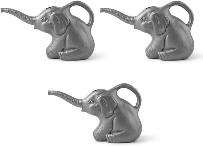 PMU 3 Pcs 2-Quart Elephant Watering Can – Durable Plastic Garden Watering Can for Indoor & Outdoor Plants, Easy-Pour Spout, Large Water Pot, Gray