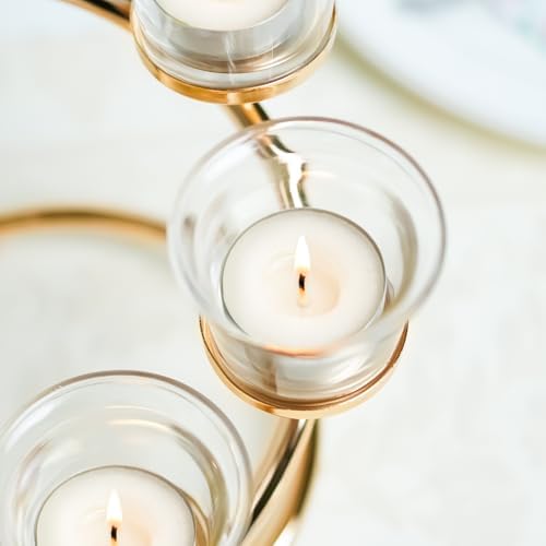 2Pcs Gold 5-arm Metal & Glass Tea Light Candle Holders for Table Centerpiece, Glass Votive Tealight Holders/Candelabra Candlestick Holders for Wedding,Party, Anniversary,Christmas - Image 6