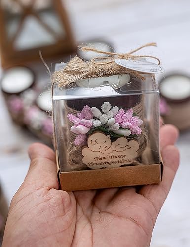 10 Wooden Tea Candle Holders for Baby Baptism Party Favors, Baby Shower Favors for Guests, Baby Girl Gender Reveal, Party Decorations (Dark Brown - Pink) - Image 5