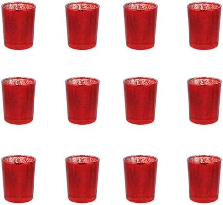 12pcs Red Glass Tea Light Holders - Votive Candle Holders Bulk for Weddings Events - Glass Votives for Wedding Centerpieces, Christmas, Thanksgiving - Candle Accessories Decor (12, Red) by BTGLLAS
