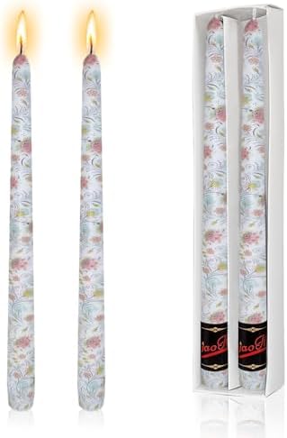 NJAO HOO Flower Candlesticks 10 in Straight Taper Candles Hand Printing Colored Candlesticks Floral Tall Tapered Candle for Home Garden Decor Simple Modern, 2Pcs by NJAOHOO