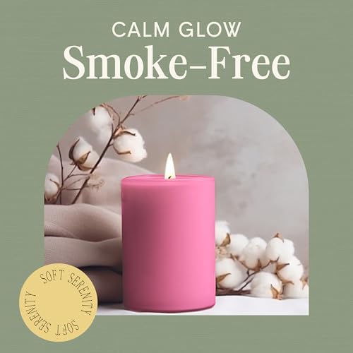 Mister Candle Dripless Unscented Pink Pillar Candles, Set of 3 Hand Poured Solid Color Non-Scented Candles for Home Decor, Premium Wax, 60 Hr Burn Time - 3x4 Inch, Pink - Image 5