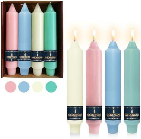 Candy Taper Candle Dripless Candlesticks - Gedengni 4pcs Unscented Candles Long Candle Sticks 7inches Tapered Candles for Home Party Wedding Restaurant Holiday Decor,18D-PGWB by Gedengni