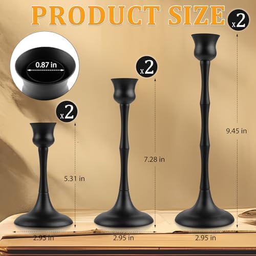 Vintage Metal Candlestick Holders, Set of 6 Black Candle Holders for Candlesticks Antique Taper Candle Stand Candle Sticks Holder for Housewarming Wedding Mantelpiece Table Centerpiece Decor - Image 6