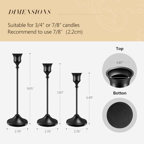 Candlestick Holders 6 PCS Metal Taper Candle Holders, KSWING Black Candle Stick Holders Set, Perfect for Table Centerpiece Mantel Party Wedding Christmas Home Decor, Set of 6 - Image 3