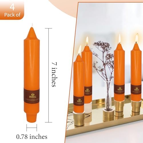 Short Orange Chunky Taper Candles 7 Inch Set of 4 Candlesticks Fat Candles Handmade Clean Burning Unscented Candles for Dinner Country Farmhouse Bedroom Meditation Wedding Home Decor Sanctuary - Image 4
