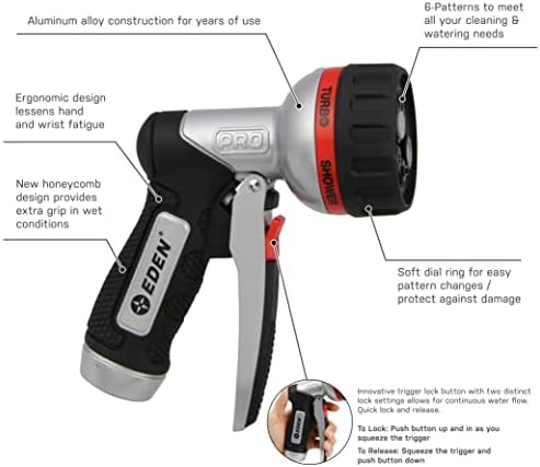Eden PRO Metal 6-Pattern Hose Nozzle: Front Trigger, Cyclonic Turbo Spray - Image 2