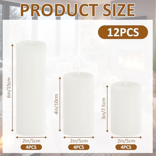 12-Pack White Pillar Candles Bulk Set - Image 2