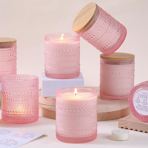 DARJEN 8 Pcs 14oz Glass Candle Jars with Lids, Candle Containers Tins-Pink by DARJEN