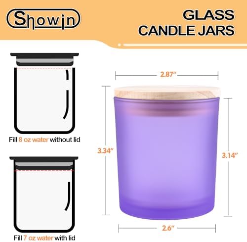 SHOWIN 8 OZ Thick Candle Jars for Making Candles 15 Pcs, Empty Jars with Wood Lids for Candle Making, Sample Container, Frosted Purple - Image 3