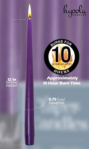 Hyoola Tall Taper Candles - 12 Inch Purple Unscented Dripless Taper Candles - 10 Hour Burn Time - 12 Pack - Image 4