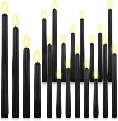 Rossesay 24 Pcs Flameless LED Taper Candles Battery Operated Candle 8.5", 9.65", 10.8", 12.8" Flameless Candlesticks Flickering for Christmas Church Wedding Indoor Decoration(Roman Column, Black) by Rossesay