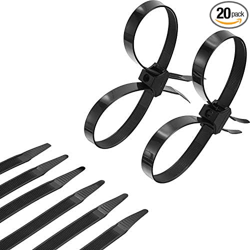 Boao 20 Pcs Zip Ties Cable Disposable Heavy Duty Tie Double Police Cuffs Flex Plastic Nylon Tie Restraints (Black,0.5 x 35 Inch)