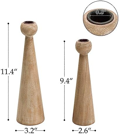 NIKKY HOME Wood Taper Candle Holders Set of 2, Farmhouse Tall Candle Stand Decorative Candlestick for Wedding Party Mantle Fireplace Dining Room Table Centerpieces Decor - Image 5