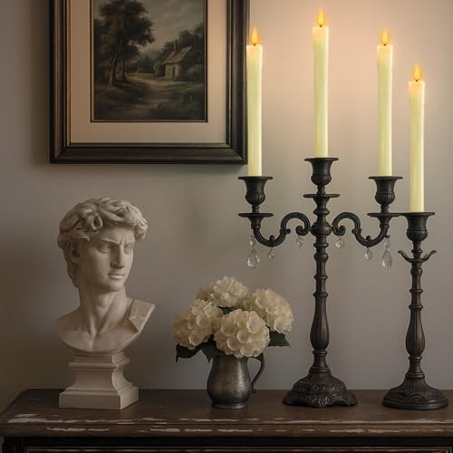 Homemory 9.6 Inches Waxy Flameless Taper Candles with Remote Timer Dimmer, Flickering LED Candlesticks, Battery Operated Window Candle for Christmas Wedding Decor, 6 Pcs Ivory Drip Taper Candles - Image 3