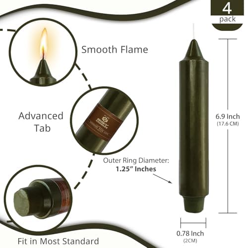 NJAO HOO Olive Green Short Taper Candle 7 Inch Candlesticks Unscented Dripless Tapered Candle Set for Home Decor Christmas Party Dinner Candles, 4 Pack - Image 3