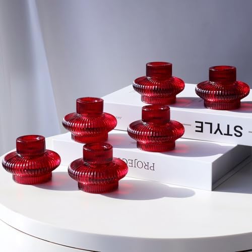 VOHO 12pcs Red Glass Taper Candle Holders for Table Centerpiece Wedding - Image 3