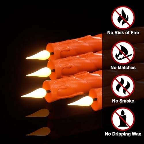 Orange Flameless Taper Candles Battery Operated with Remote Timer - Image 3