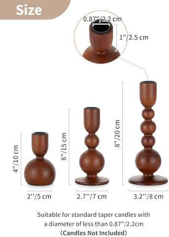 NUPTIO Wooden Taper Candle Holders, Set of 3 Brown Candlesticks - Image 2
