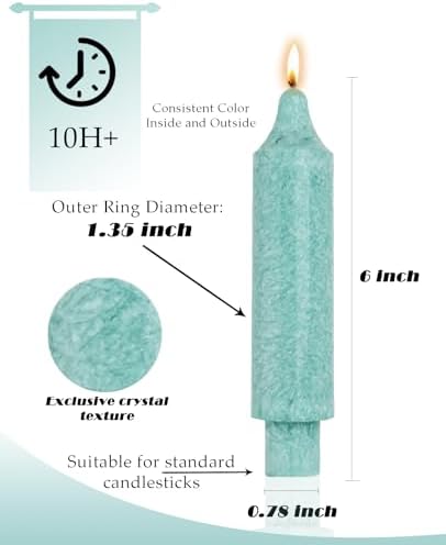 Teal Crystal Short Taper Candle Sticks Dripless Tapered Candles for for Holiday Wedding Party Wax Unscented Dinner 6 inch Set of 4 - Image 4