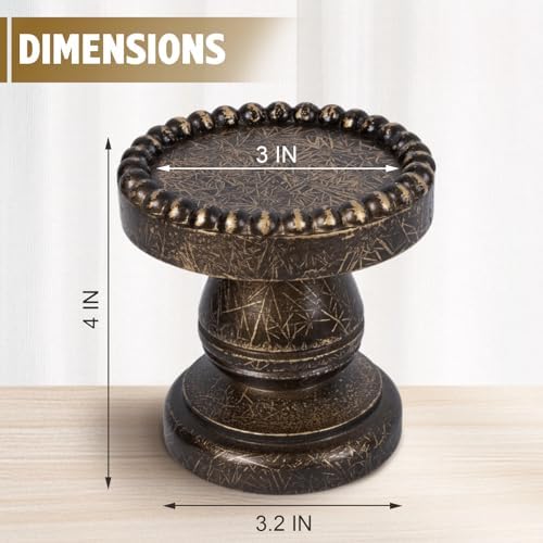 Small Candle Holder for Pillar Candle Set of 3, Farmhouse Wood Candle Holder, Rustic Wooden Candle Stand, Vintage Candle Stand Decorative for Living Room, Table Centerpiece, Black Gold - Image 2