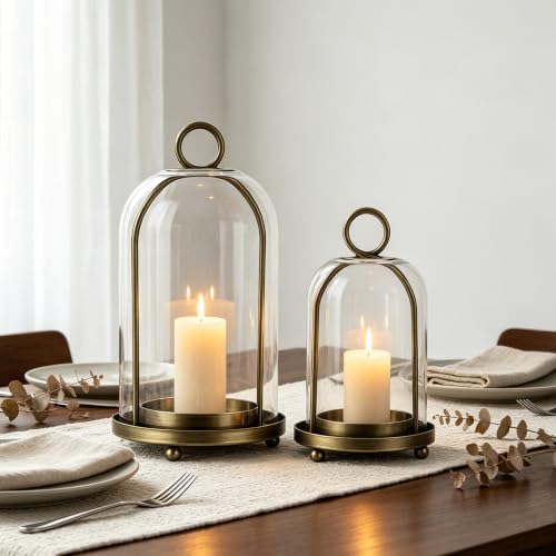 Glass Hurricane Candle Holder Decorative Candle Lantern Antique Pewter - Image 6