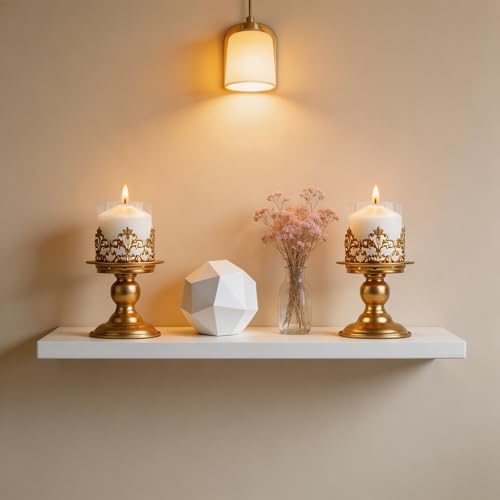2 PCS Hurricane Candle Holder with Glass Sleeve, Gothic Metal Vintage Candle Holders, Large Table Centerpieces Candle Stand for Weddings and Events, Gold, L+L - Image 5
