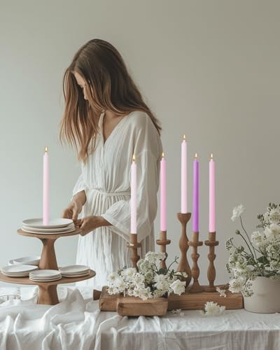 Purple Taper Candles 10.5 inch Driples Pink Tapered Candles Ideal as Dinner Candle Smokeless and Unscented Candlesticks Long Burning,Set of 12 - Image 2