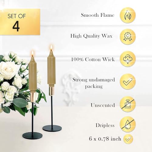 Sahara Beige Short Taper Candle 6 Inch Unscented Dripless Candlesticks,Up to 10-Hour Burn,Perfect for Fall Harvest Halloween Thanksgiving Dinners Parties and Home Décor,Set of 4 - Image 6