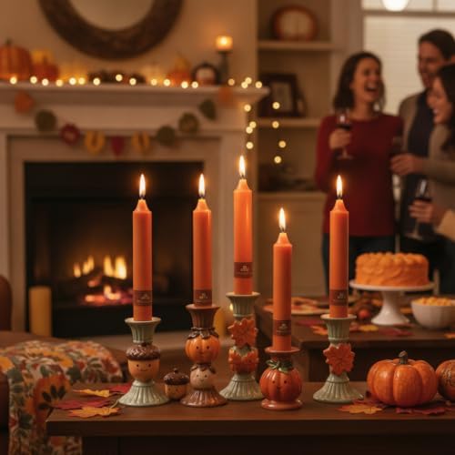 Earth Tone Chunky Taper Candle 9 inch Tall Tapered Candle Pumpkin Unscented Smokeless Long-Lasting Burn Thick Tapered Candle for Fall Harvest Halloween Thanksgiving Dinners Parties and Home Décor - Image 6