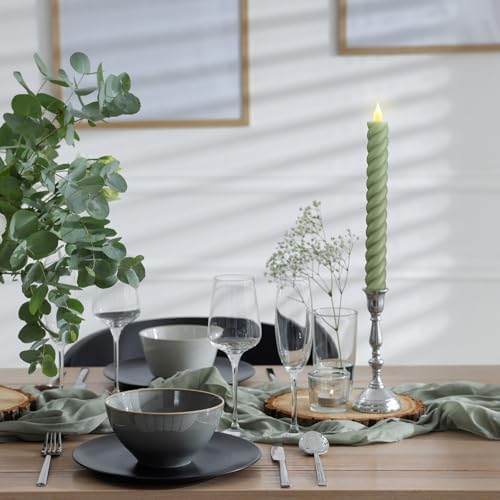 Baquler 6 Pcs Sage Green Flameless Taper Candle Twisted LED 9.65 Inch Taper Candles Battery Operated Twisted Candlesticks for Summer Wedding Birthday Home Party Holiday Dinner Fireplace Decor - Image 5