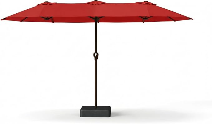 15FT Large Patio Umbrella with Base Included, Double Sided Outdoor Market Umbrella with Flexible Fiberglass Ribs, UV-Blocking Extra Large Umbrella for Garden, Pool, Deck, Red