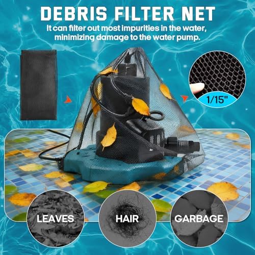 1/3HP Automatic Pool Cover Pump, 3035GPH Submersible Sump Pump | Auto On/Off, Detachable Base, w/Filter Net, 25ft Power Cord, Check Valve, for Swimming Pool, Hot Tubs, Rooftops, Water Beds