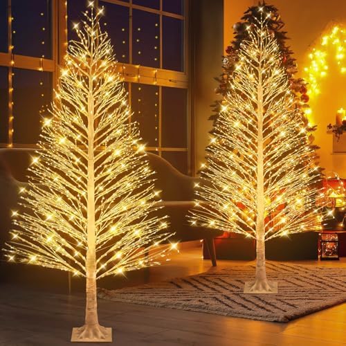 Rossesay 2 Pack 8ft-1800led Christmas Lighted Birch Tree Warm White Lights - Image 5