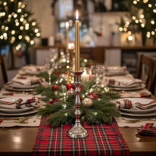 Hosley Set of 2 Silver Candlestick Holders for Taper Candles, 8.25 Inch Tall Aluminum Metal Candle Stands, Elegant Formal Dinner & Wedding Centerpiece Decor - Image 6