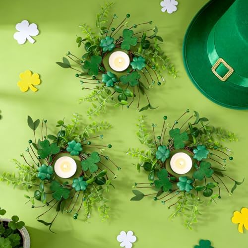 Pillar Candle Ring Wreaths Mini Purple Lavender Table Centerpieces Wreath 9 Inch Wreath for Cabinets Artificial Farmhouse Lavender Wreaths for Front Door Porch Wall Window (4, St.Patrick-1) - Image 2