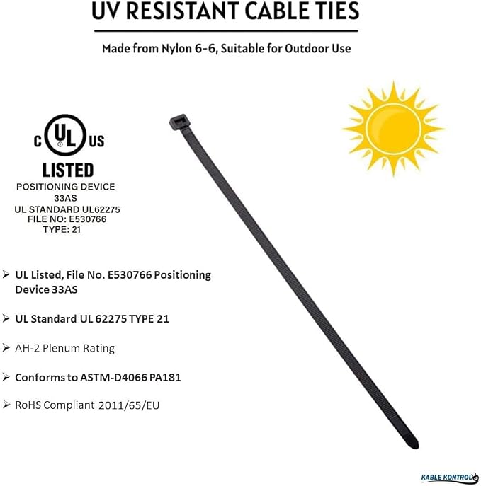Kable Kontrol Cable Zip Ties Black 17000 Pcs 8 Inch, 40 Lbs Tensile Strength, Bulk Pack, Self-locking UV Resistant Plastic Nylon Wire Ties, for Indoor or Outdoor Use