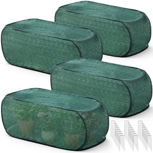4 Pack 39 x 18 x 16 in Pop up Garden Plant Shade Tent 80% UV Resistant Plant Shade Net Foldable Crop Cage Cloth with Stakes for Outdoor Vegetable Fruit Protector Sun Protection Easy Setup by Wowangce